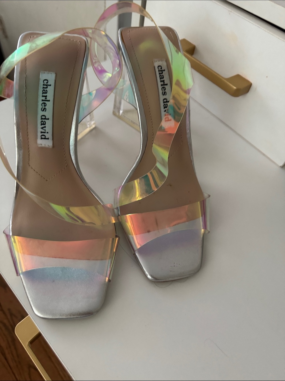 Charles David Iridescent Strap Sandals with Silver Footbed